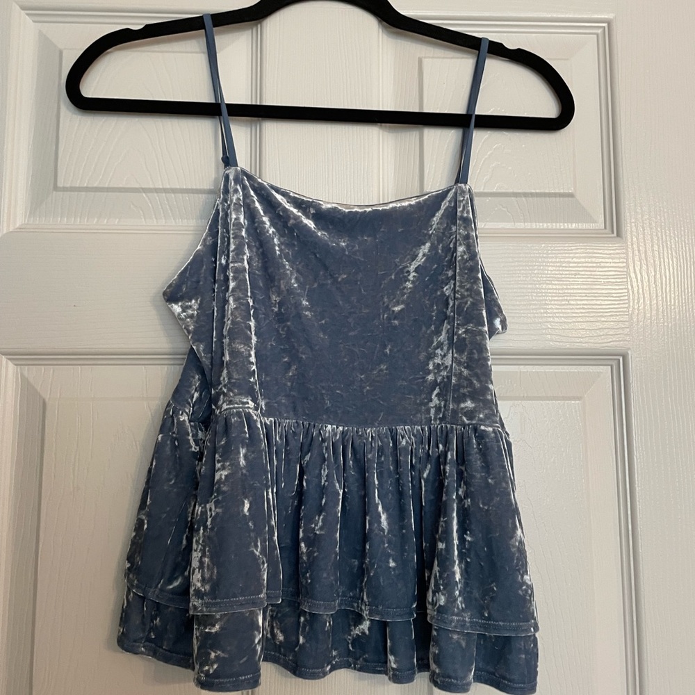 Slate blue crushed velvet tank blouse